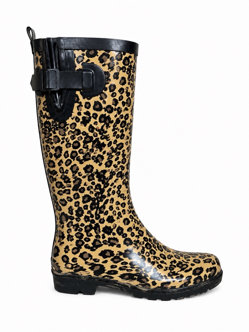 IntreGue Leopard Print Tall Rain Boots Rubber Waterproof Brown Black 6